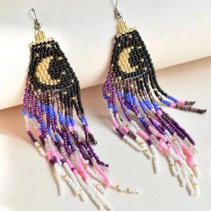 Moon Beaded Drop Earrings